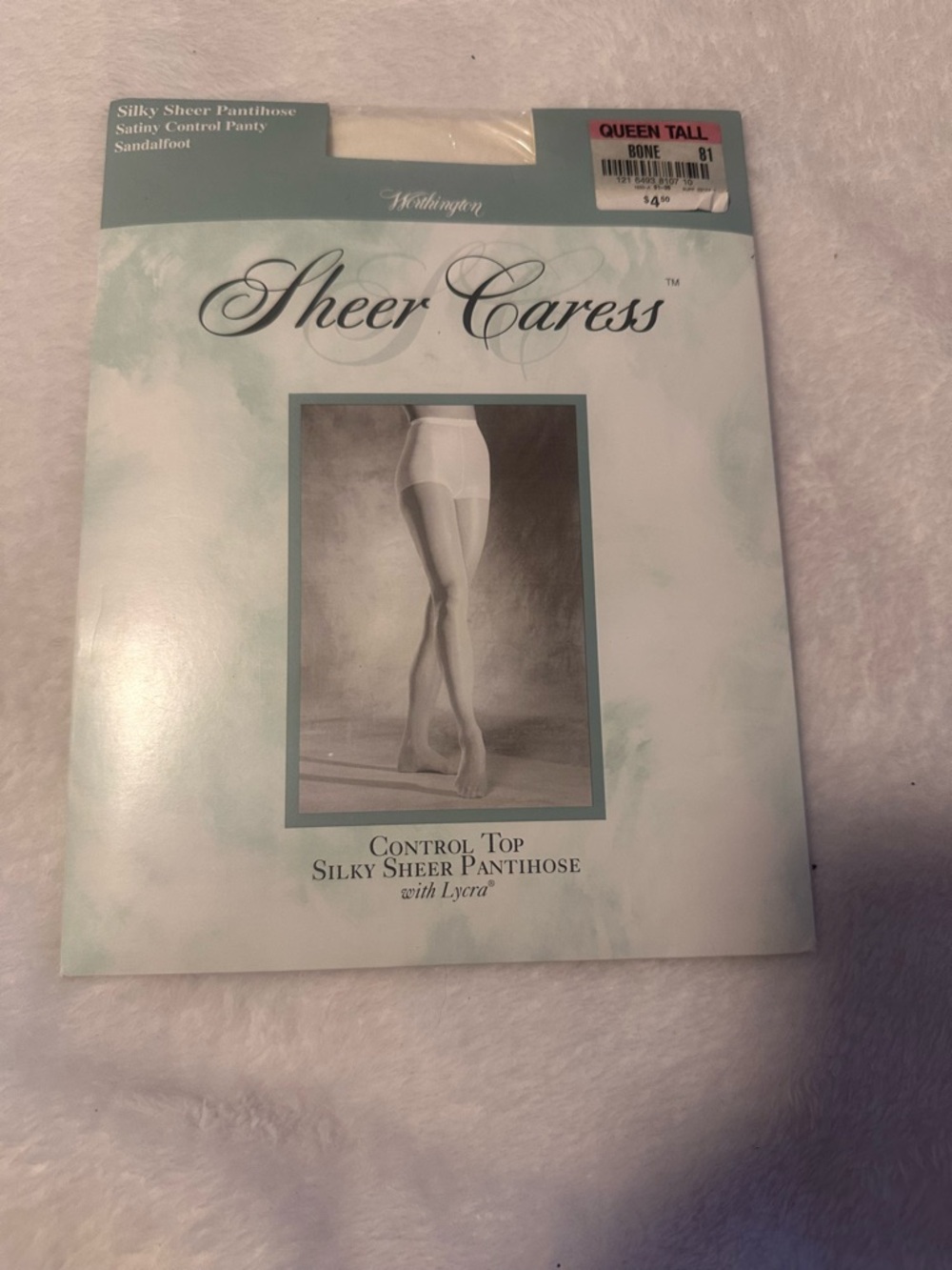 Worthington Sheer caress  SatinyControl Top Pantyhose Color Bone Sz Queen Tall
